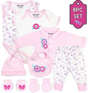 Baby Bright Newborn Baby Girl Clothes 8-PC Set Size 0-3M